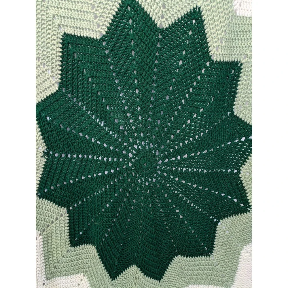 Handmade Crochet 12 Point Star Blanket Throw Green Chevron Afghan Lap‎ Throw 84